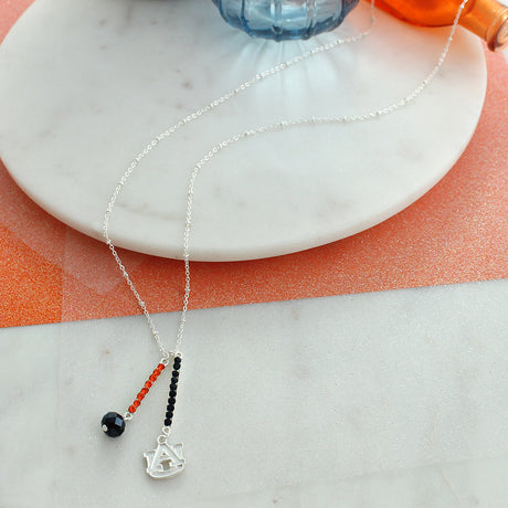 32” Auburn Logo & Crystal Bar Necklace