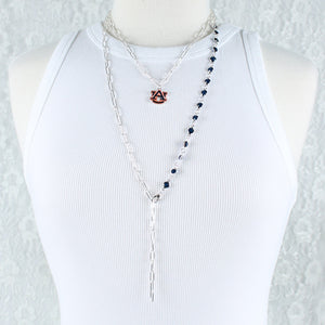 18 - 32” Auburn Paperclip Chain & Enamel Logo Necklace Set