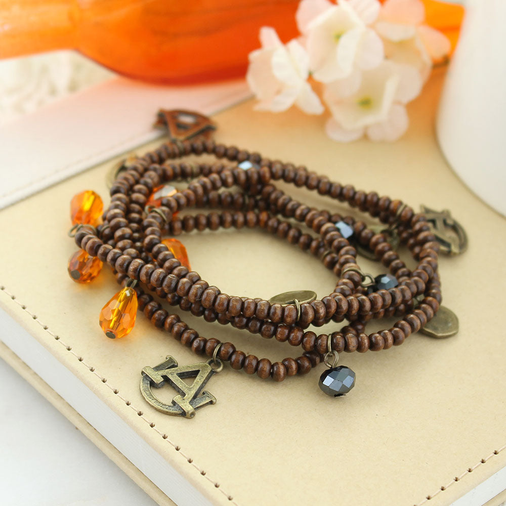 Auburn Wood Bead Stretch Necklace/Bracelet