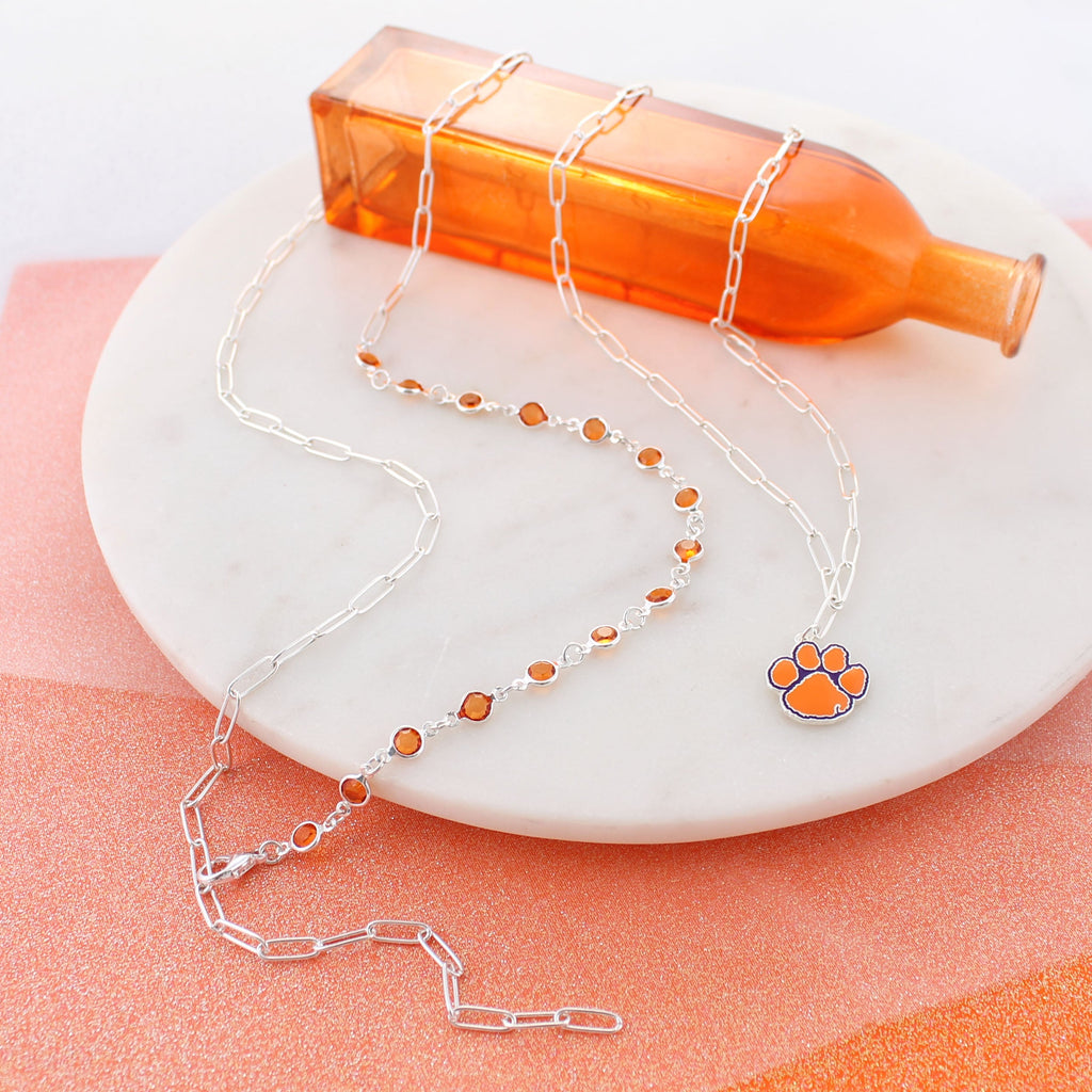 18 - 32” Clemson Paperclip Chain & Enamel Logo Necklace Set