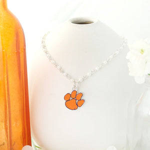 Clemson Enamel Logo & Pearl Necklace