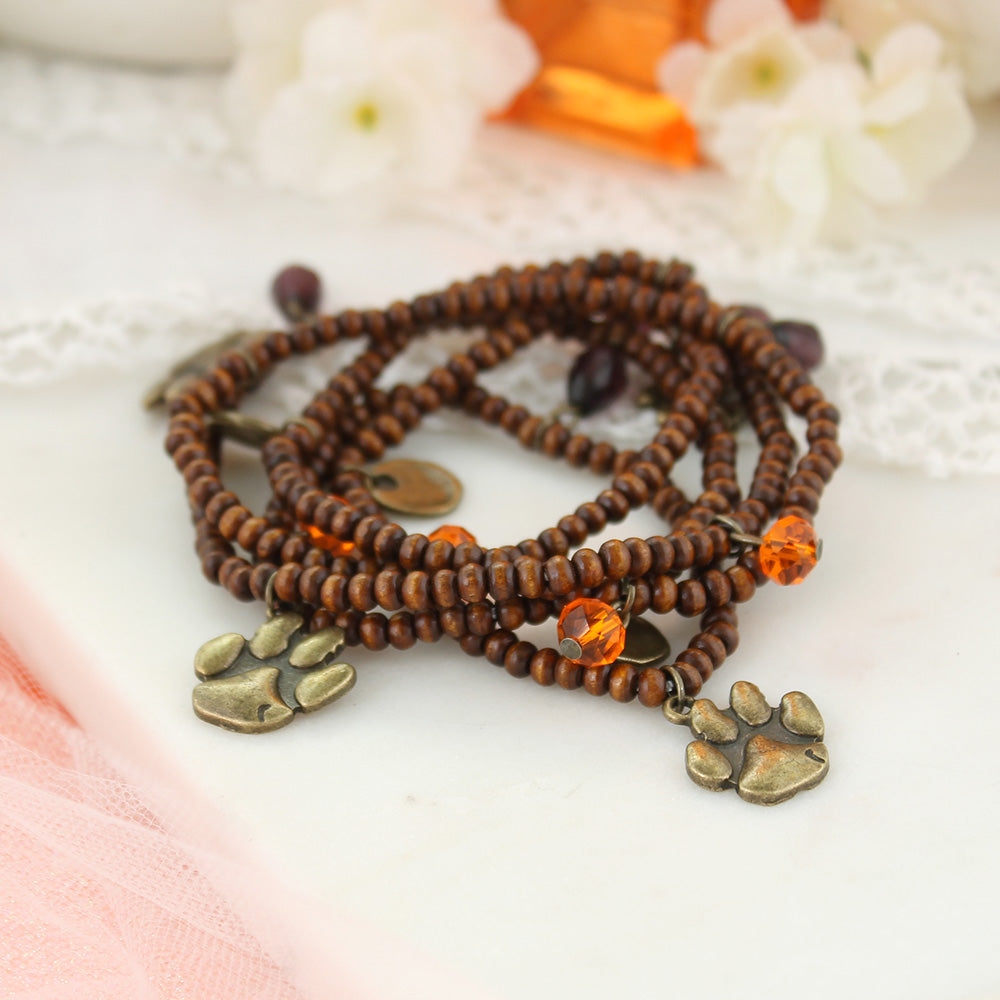 Clemson Wood Bead Stretch Necklace/Bracelet