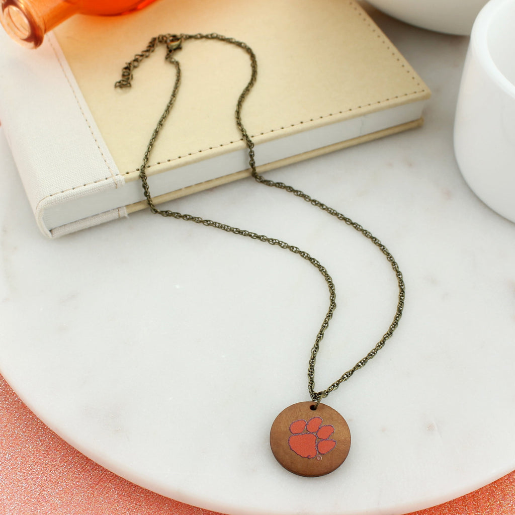 18 - 21” Clemson Logo Wood Disc Necklace