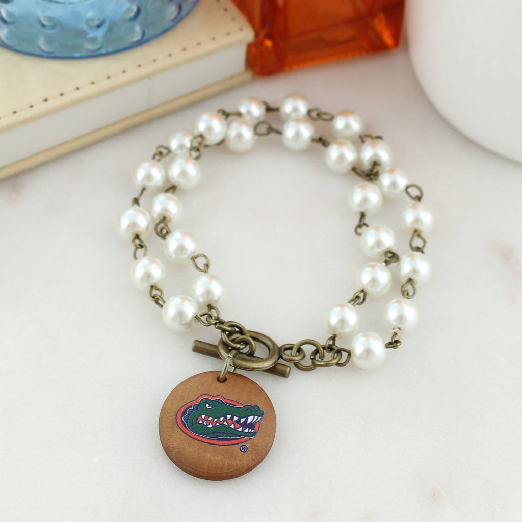 Florida Logo Pearl & Wood Disc Toggle Bracelet