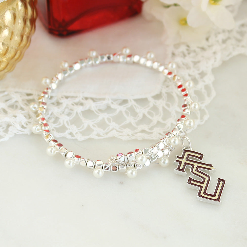 Florida State Enamel Logo & Pearl Bracelet