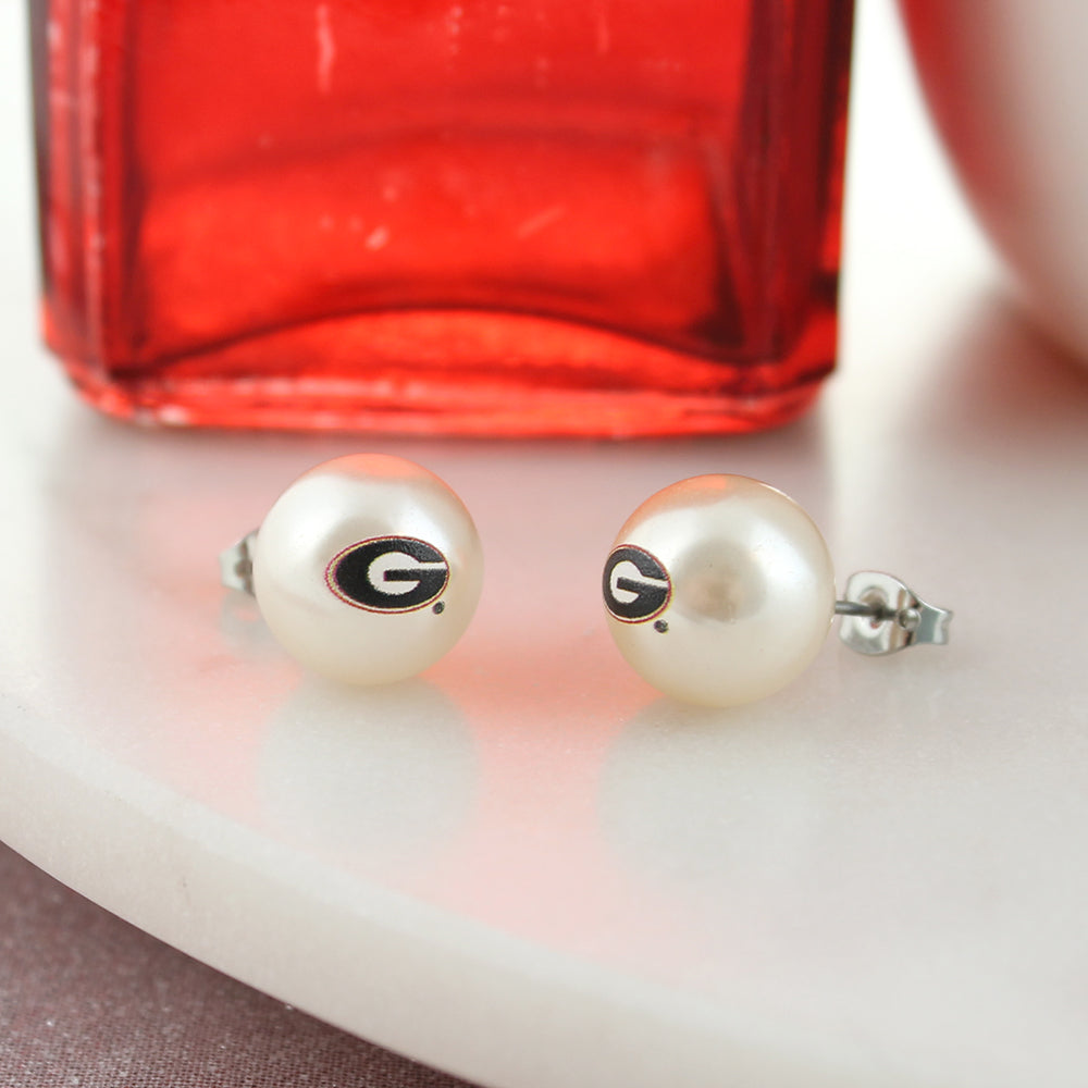 Georgia Logo Pearl Stud Earrings