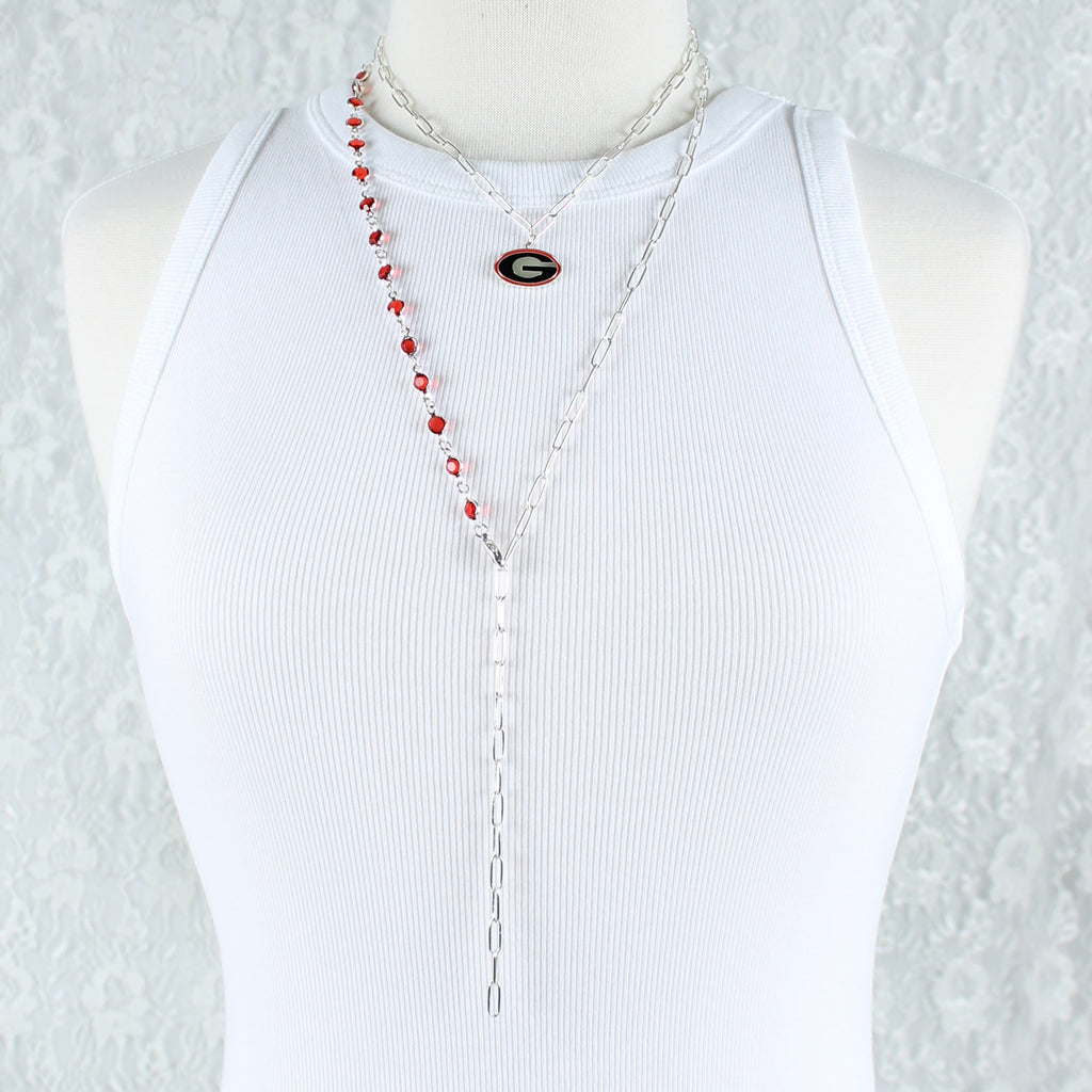 18 - 32” Georgia Paperclip Chain & Enamel Logo Necklace Set