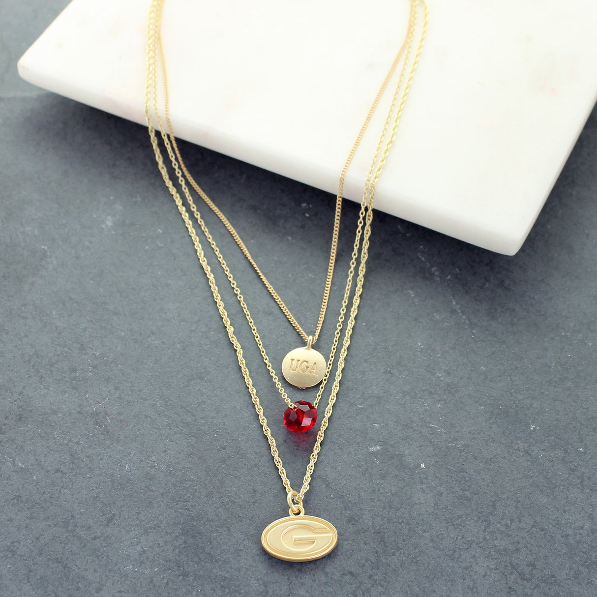 16” - 20” Georgia Matte Gold Logo Trio Necklace