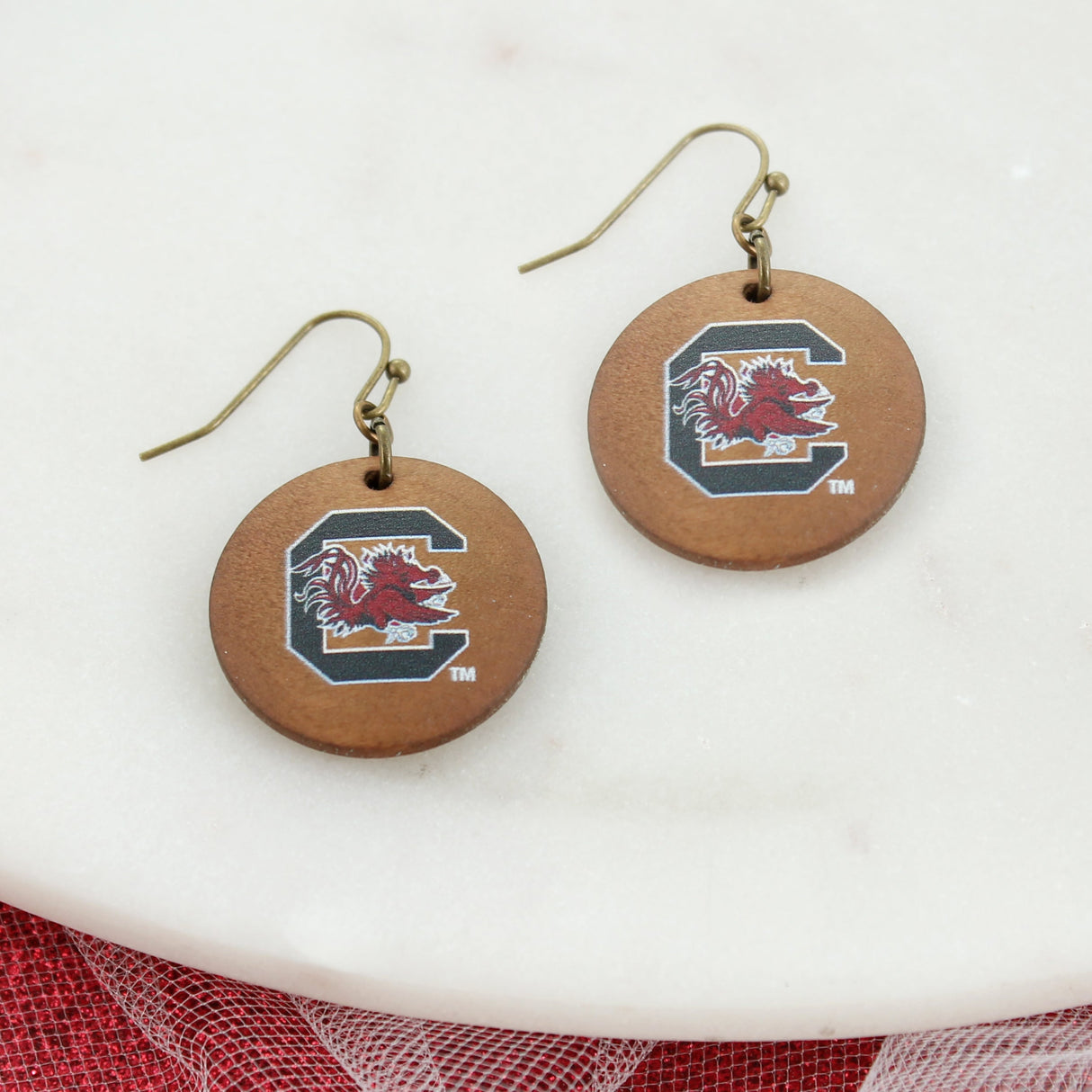 South Carolina Logo Wood Disc Earrings