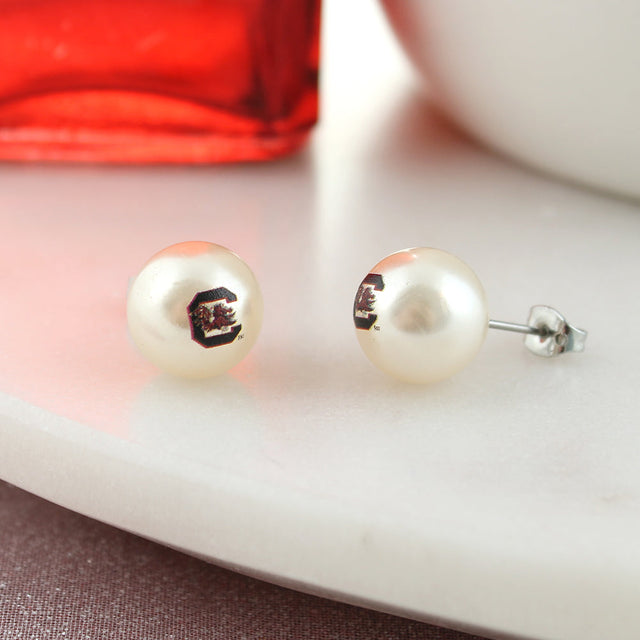 South Carolina Logo Pearl Stud Earrings