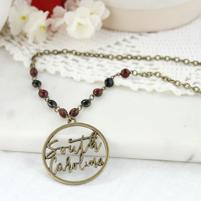 34” South Carolina Vintage Style Cutout Slogan Necklace