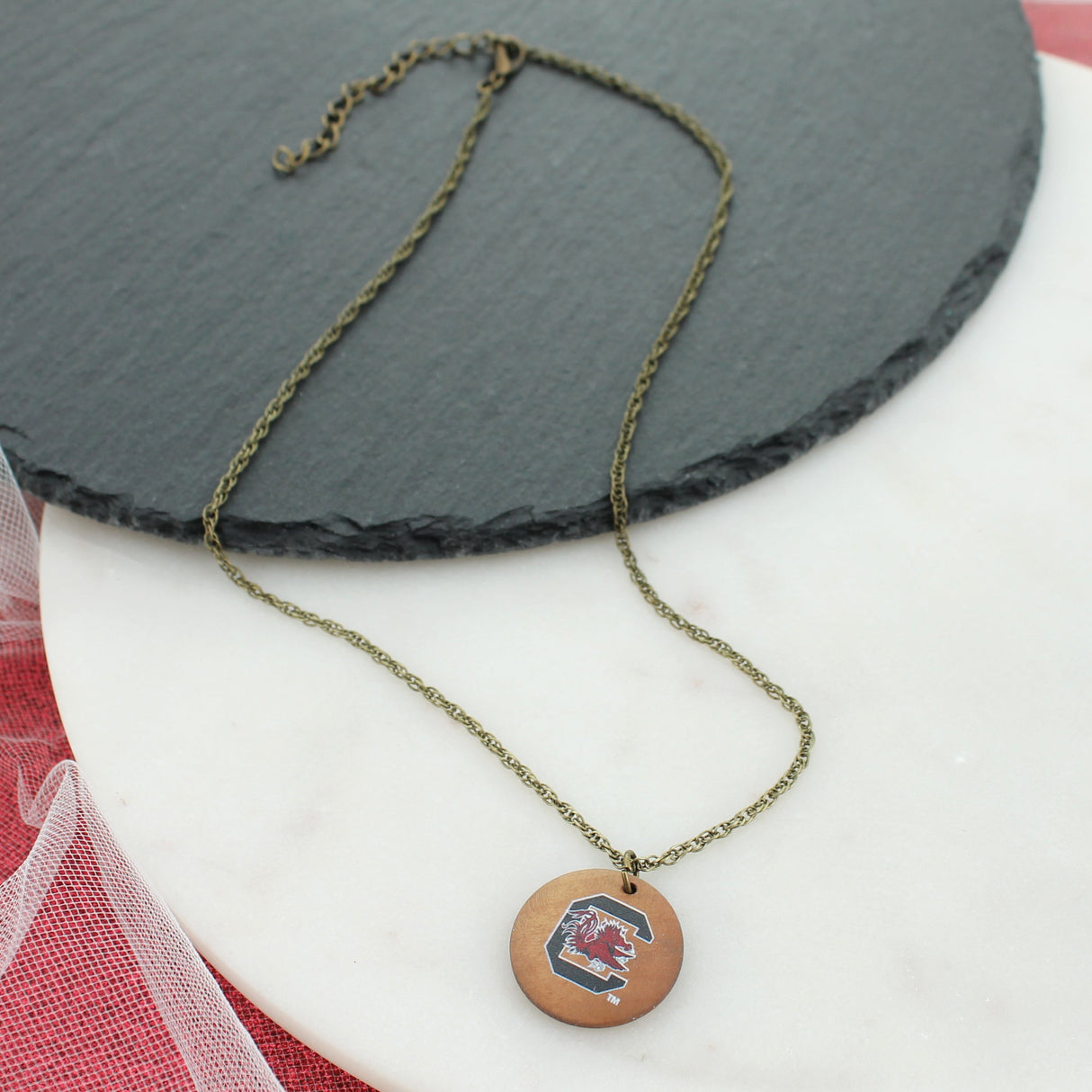 18 - 21” South Carolina Logo Wood Disc Necklace