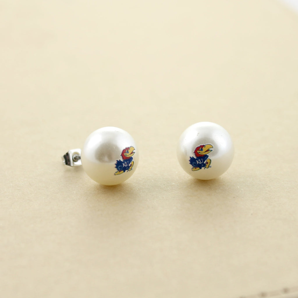Kansas Logo Pearl Stud Earrings