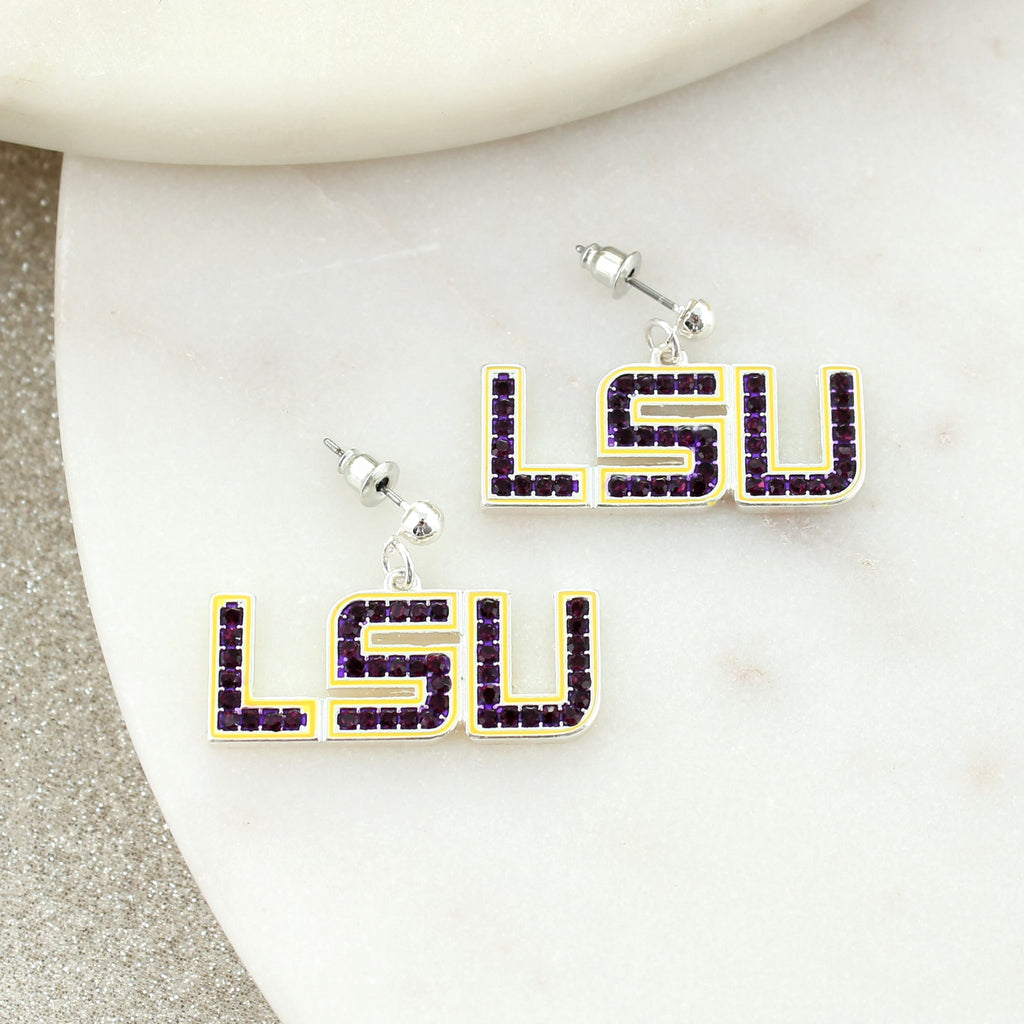 LSU Crystal Logo Earrings