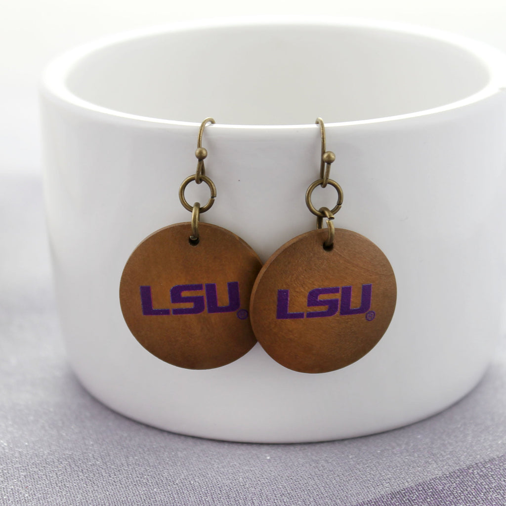 LSU Logo Wood Disc Earrings
