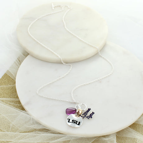 18 - 36” LSU Logo Disc & Slogan Cluster Convertible Necklace