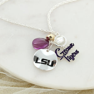 18 - 36” LSU Logo Disc & Slogan Cluster Convertible Necklace