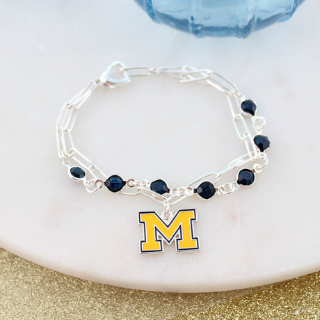 Michigan Paperclip Chain & Enamel Logo Bracelet