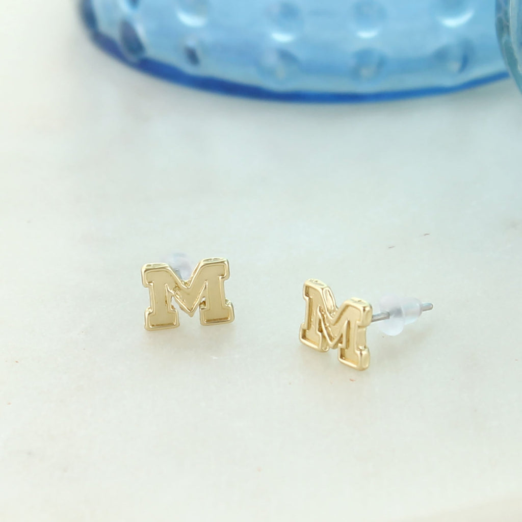 Michigan Matte Gold Logo Stud Earrings