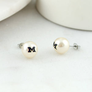 Michigan Logo Pearl Stud Earrings