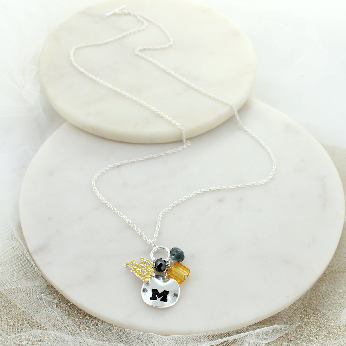 18 - 36” Michigan Logo Disc & Slogan Cluster Convertible Necklace