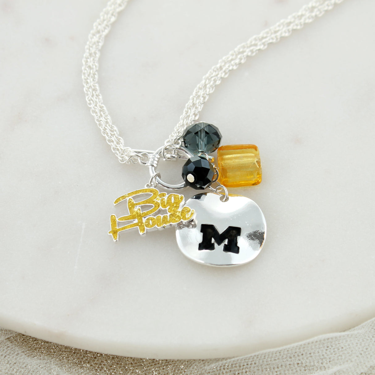 18 - 36” Michigan Logo Disc & Slogan Cluster Convertible Necklace