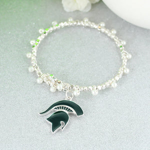 Michigan State Enamel Logo & Pearl Bracelet