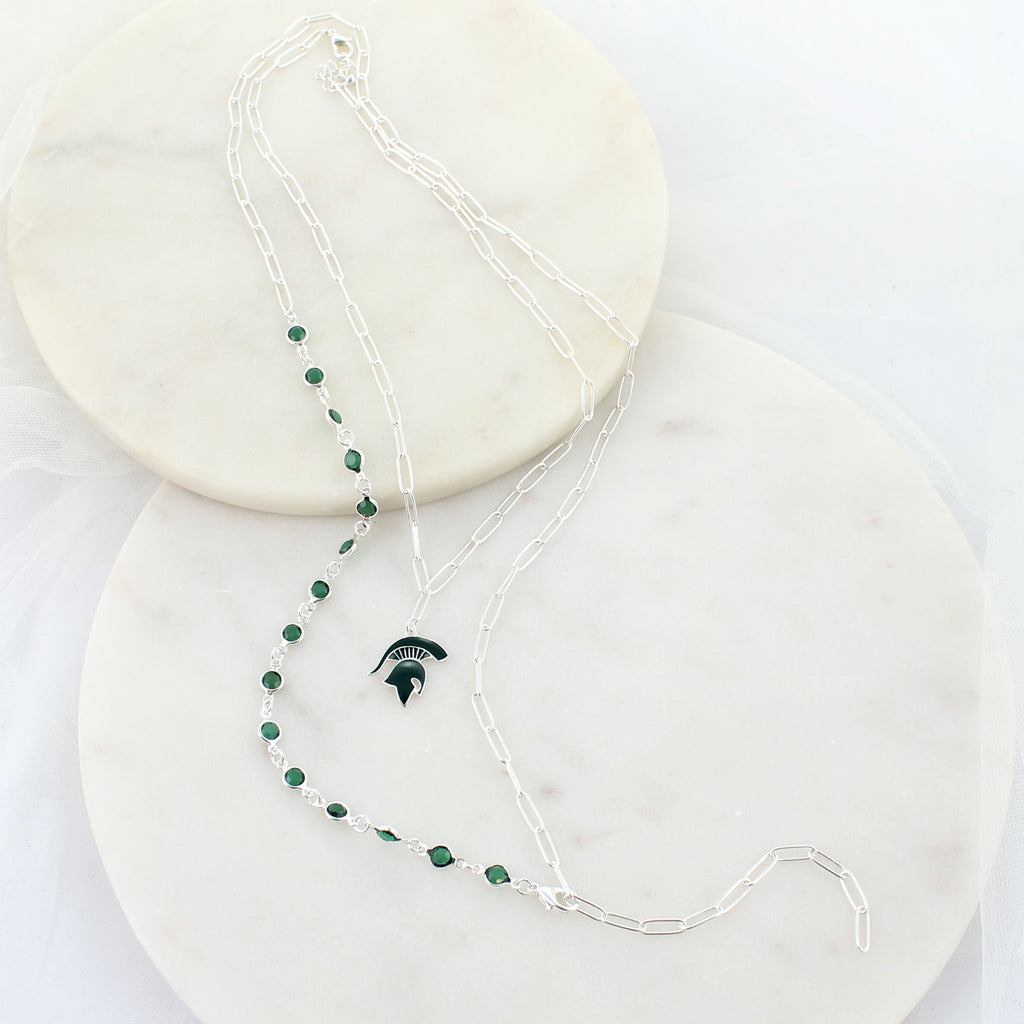 18 - 32” Michigan State Paperclip Chain & Enamel Logo Necklace Set