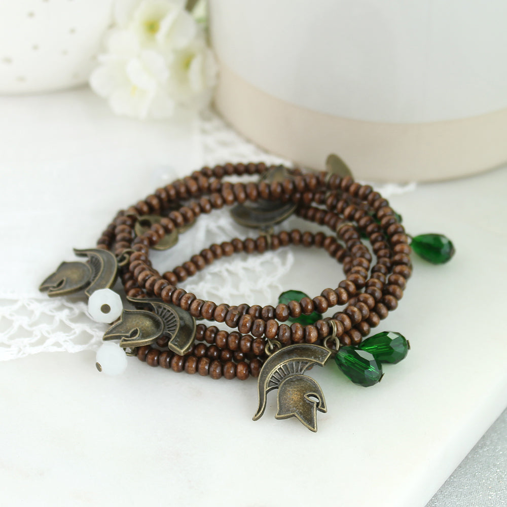 Michigan State Wood Bead Stretch Necklace/Bracelet