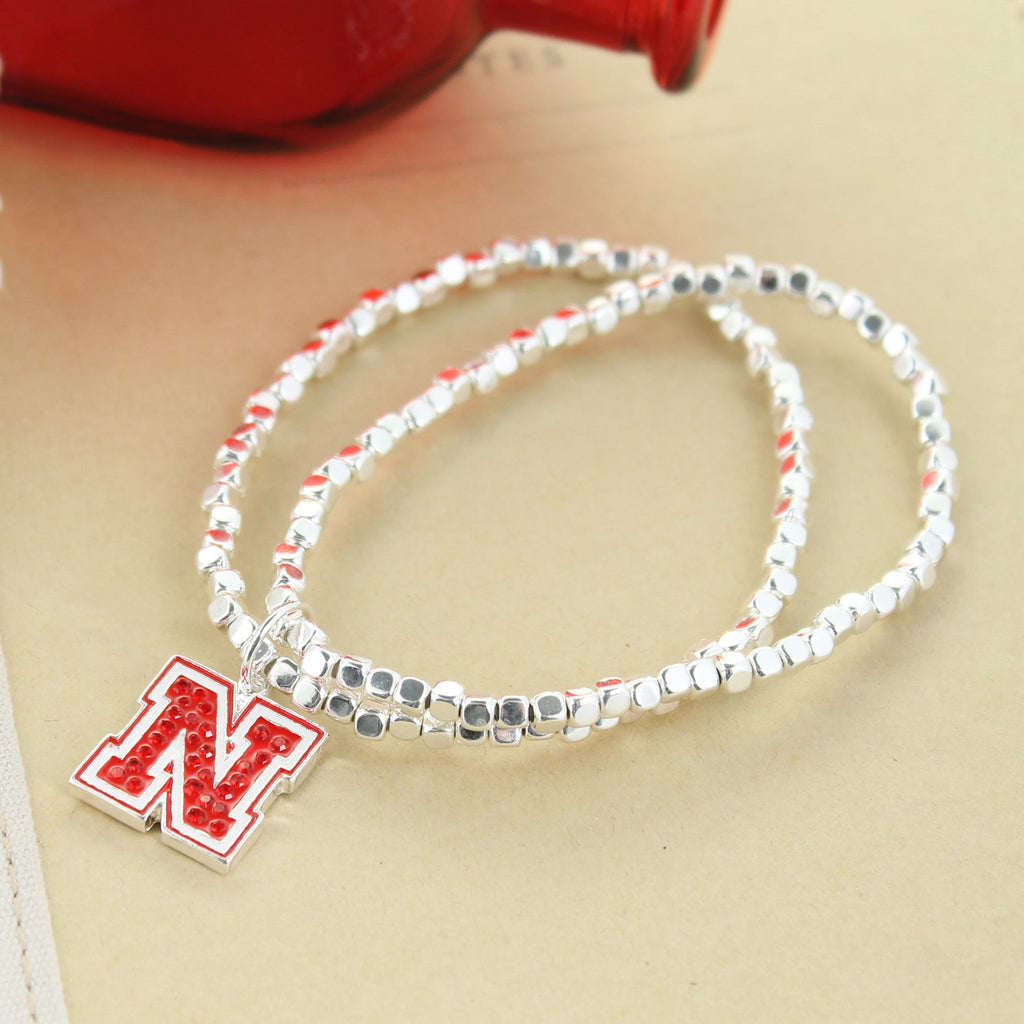 Nebraska Crystal Logo Stretch Bracelet