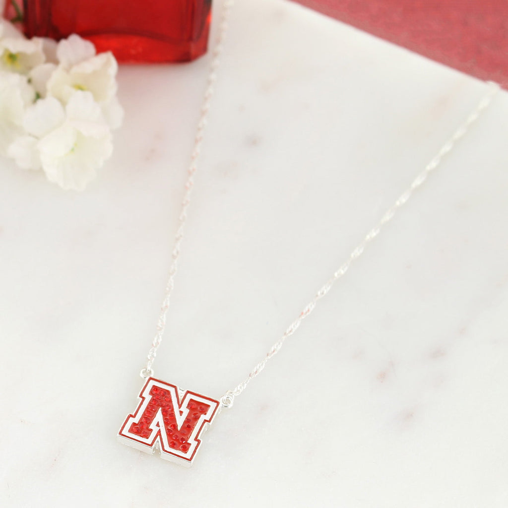 Nebraska Crystal Logo Necklace