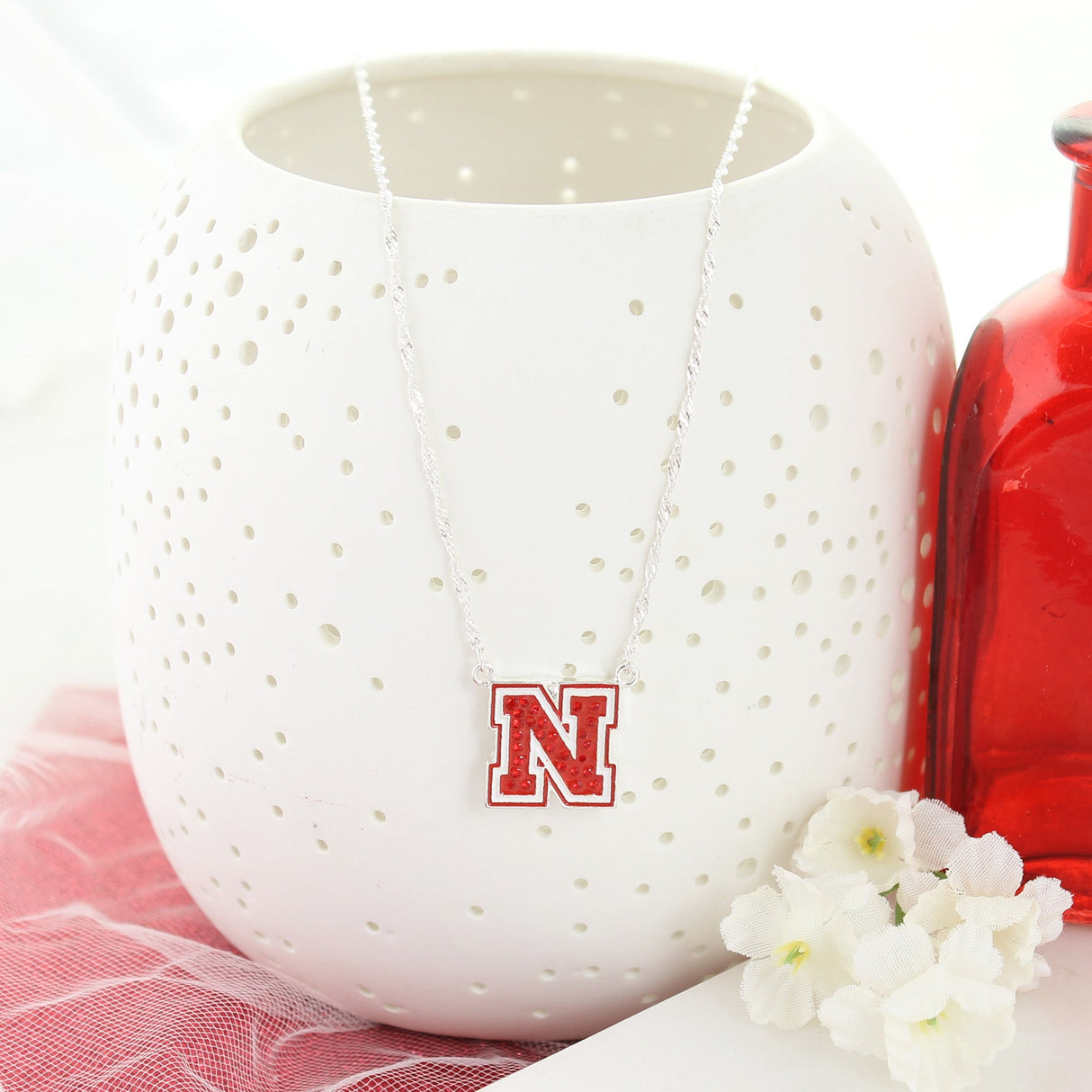 Nebraska Crystal Logo Necklace