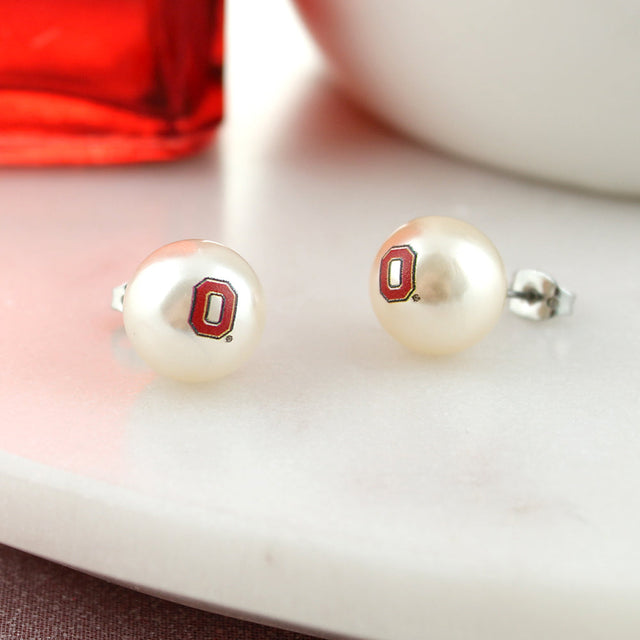 Ohio State Logo Pearl Stud Earrings