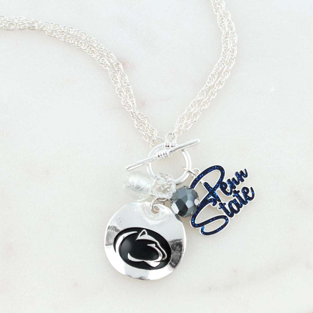 18 - 36" Penn State Logo Disc & Slogan Cluster Convertible Necklace