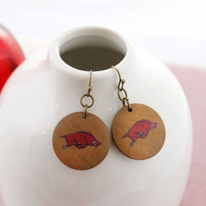 Arkansas Logo Wood Disc Earrings