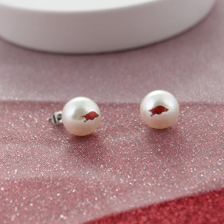 Arkansas Logo Pearl Stud Earrings