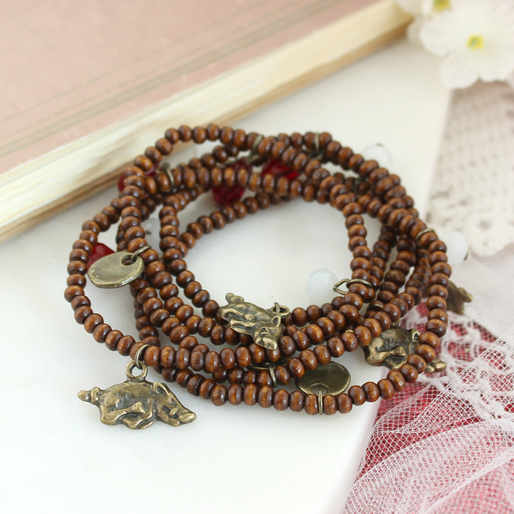 Arkansas Wood Bead Stretch Necklace/Bracelet
