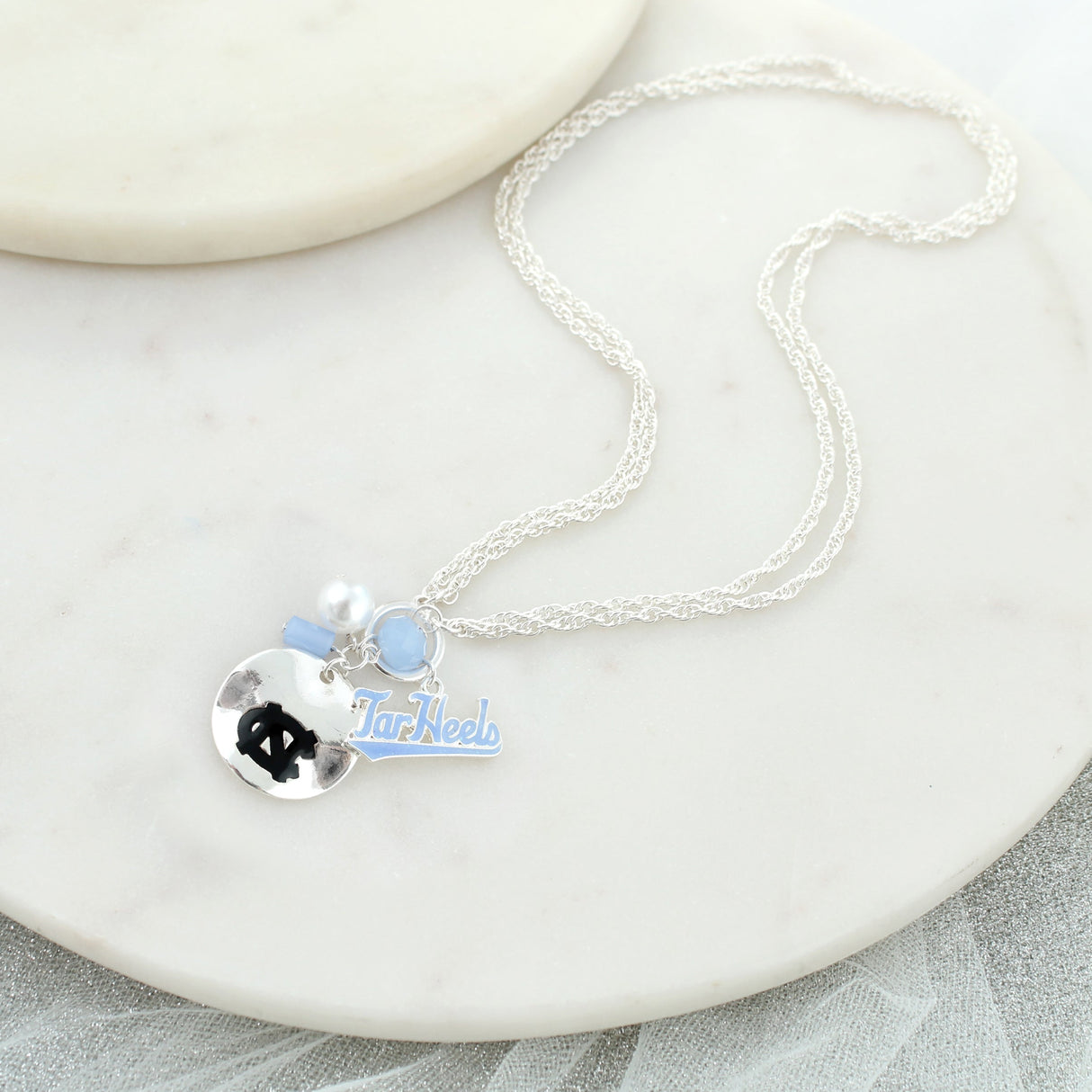 18 - 36” North Carolina Logo Disc & Slogan Cluster Convertible Necklace