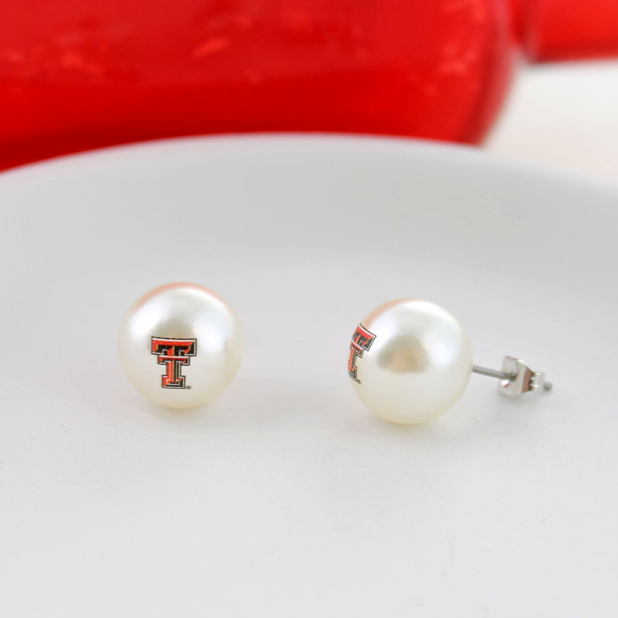 Texas Tech Logo Pearl Stud Earrings