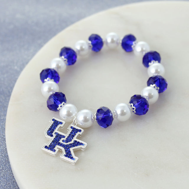 Kentucky Pearl & Crystal Stretch Bracelet w/ Crystal Logo