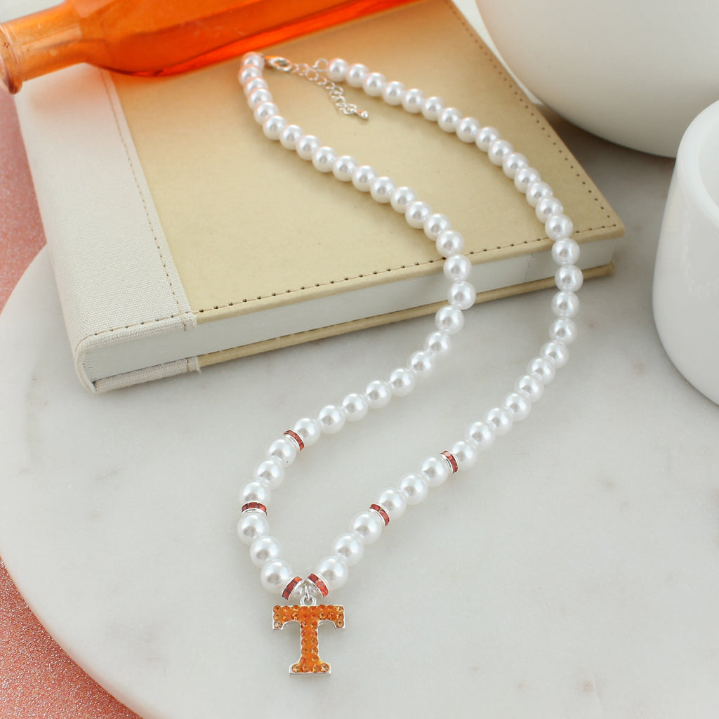 20 - 22” Tennessee Pearl & Crystal Logo Necklace