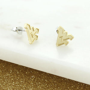 West Virginia Matte Gold Logo Stud Earrings