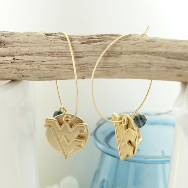 West Virginia Matte Gold Logo Hoop Earrings