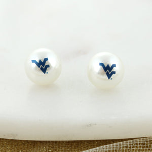 West Virginia Logo Pearl Stud Earrings