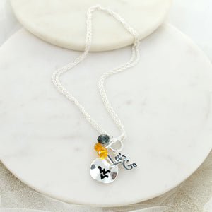 18 - 36” West Virginia Logo Disc & Slogan Cluster Convertible Necklace