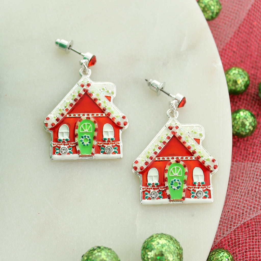 Gingerbread House Christmas Earrings