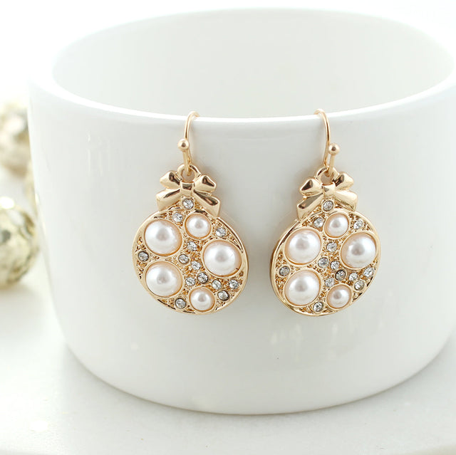 Gold Pearl & Crystal Ornament Earrings