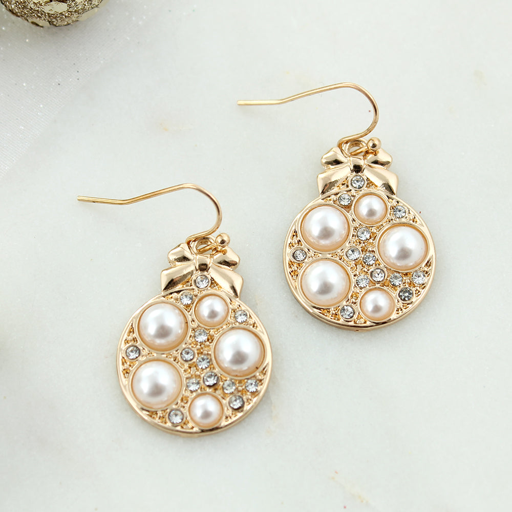 Gold Pearl & Crystal Ornament Earrings