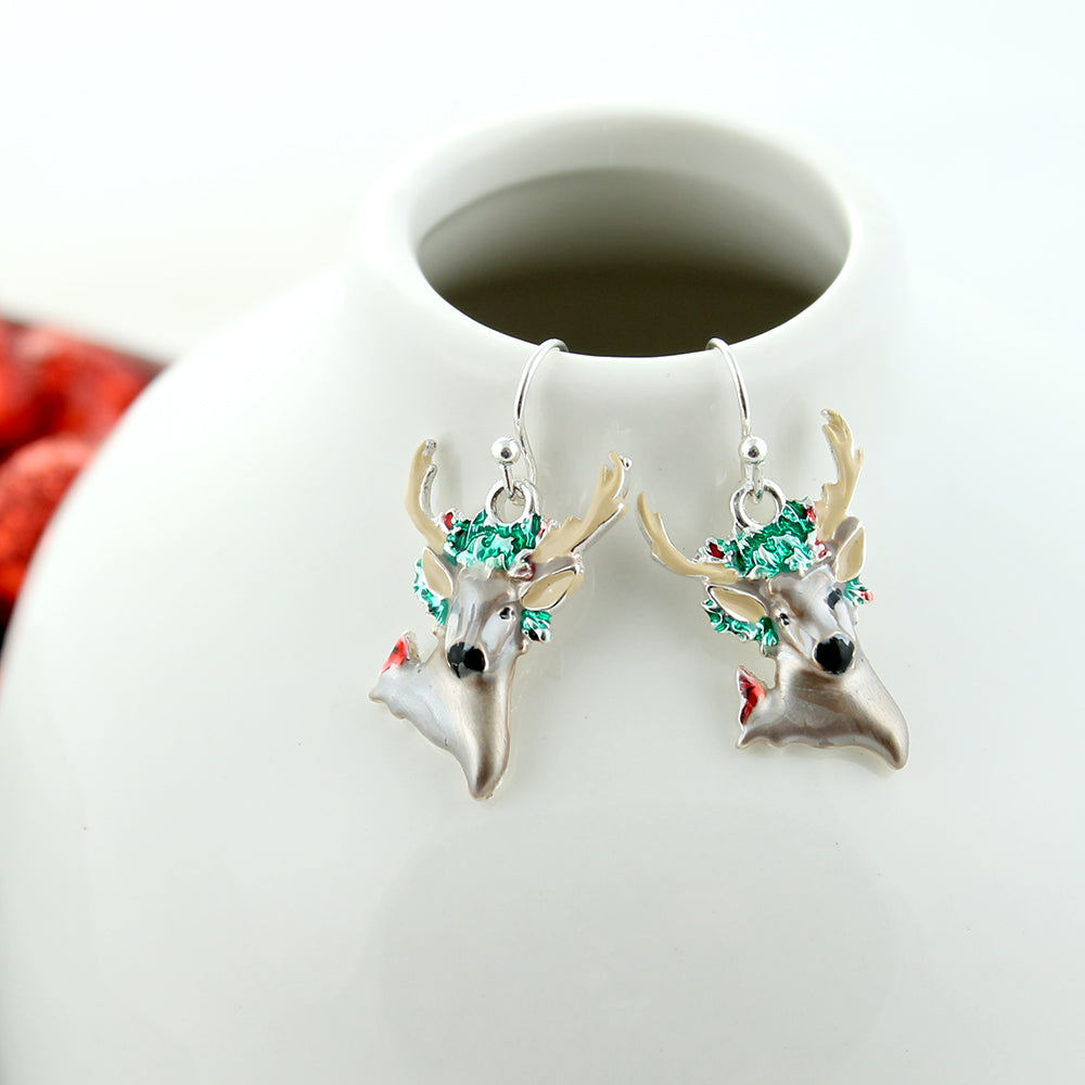 Enamel Reindeer Head Earrings