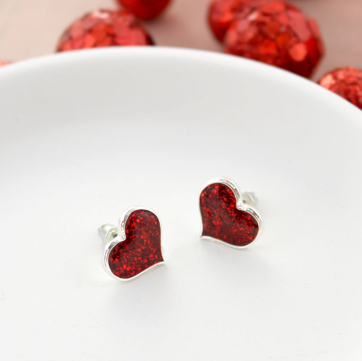 Glitter Heart Stud Earrings